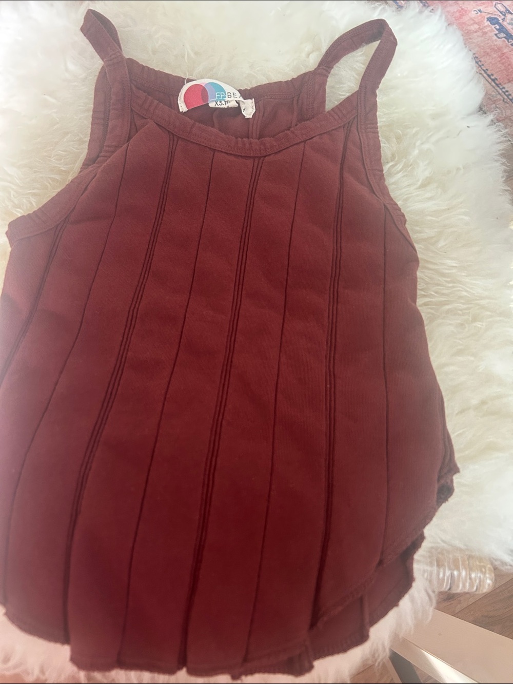 Free People Beach Cotton Burgundy Ribbed Tank